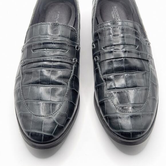 Rockport Women’s Loafers Mod Dark Academia Croc Texture Black Slip-On Size 9 - Picture 4 of 8